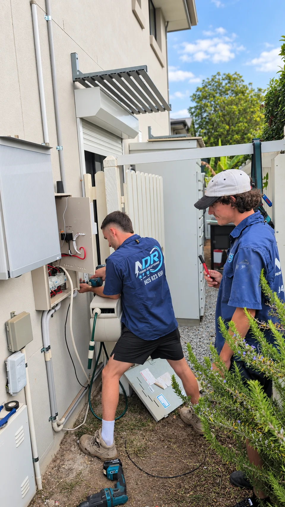 Two NDR technicians working beside solar equipment